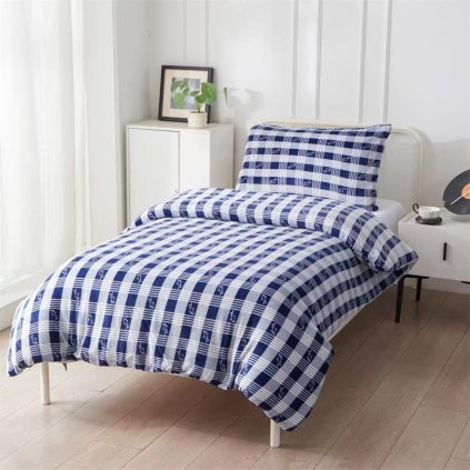 Mikroplyšové povlečení  modré  kárované 70 x 90 cm, 140 x 220 cm