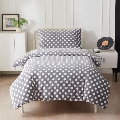 Mikroplyšové povlečení  šedé  puntíkem  70 x 90 cm, 140 x 220 cm