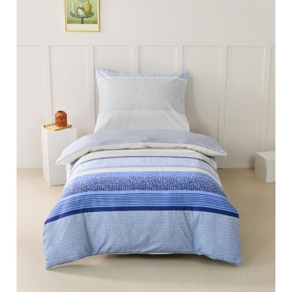 Oboustranné ložní povlečení s pruhovaným vzorem v modro-šedé kombinaci 140 × 200 cm / 70 × 90 cm