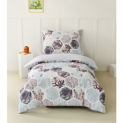 Moderní ložní povlečení s geometrickým hexagonovým vzorem a přírodními motivy 140 × 200 cm / 70 × 90 cm