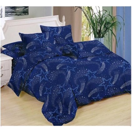 Sedmidílné povlečení kometa bavlna/mikrovlákno modrá 140x200 na dvě postele