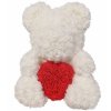 Valentýnský medvídek z umělých růží 35 cm bílá