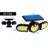 Solární LED světlo s čidlem pohybu a třemi reflektory, 140 LED