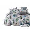 2-dílné krepové povlečení 140X200+70X90 světle šedé s zeleným a modrým potiskem listů