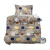 2-dílné šedobéžové povlečení s žlutými hnědými modrými a bílými kolečky 140x200