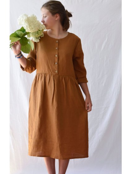 Lněné šaty na zapínání