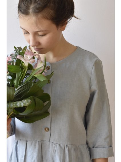 Lněné šaty na zapínání - dlouhé