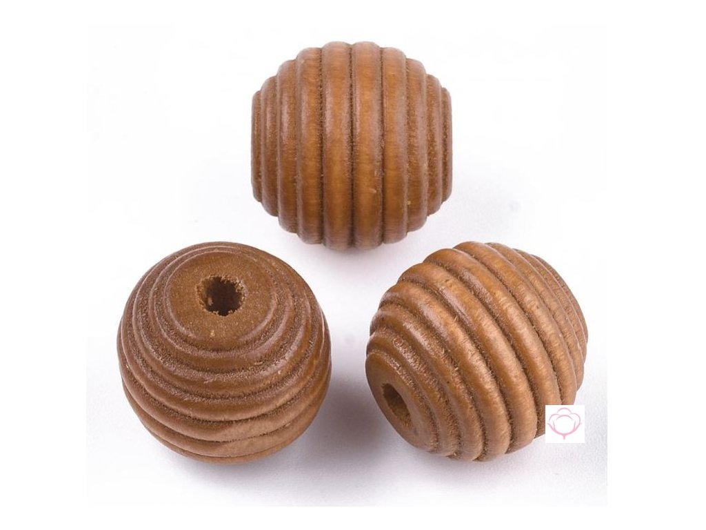 Dřevěný korálek lakovaný 18 mm - vroubkovaný saddle brown