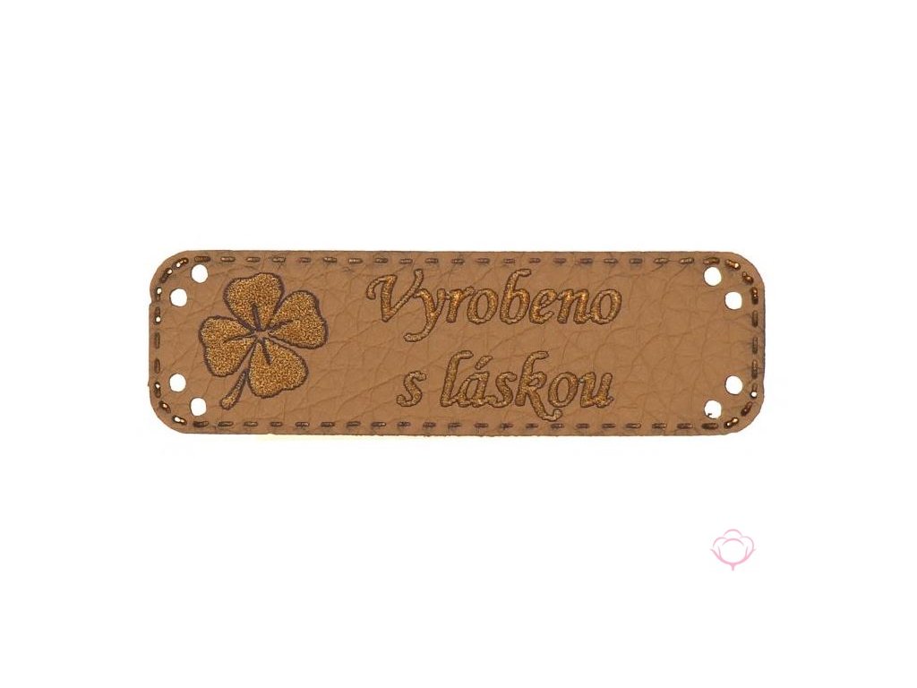 Handmade štítek 100% ČTYŘLÍSTEK Vyrobeno s láskou 15 x 48 mm - hnědá