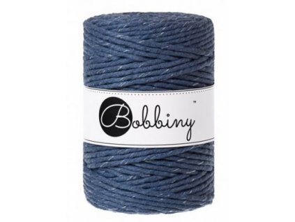 Macrame XXL 5 mm - jeans se stříbrnou nitkou