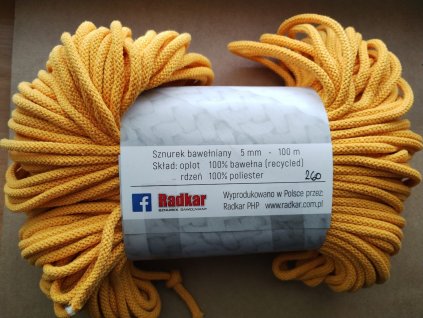 Bavlněná šňůra RADKAR 5 mm - 260 žlutá