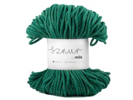 Bavlněná šňůra MILA  Glitter 5 mm  - zelená zlatá