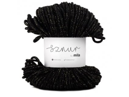 Bavlněná šňůra MILA  Glitter 5 mm  - černá zlatá