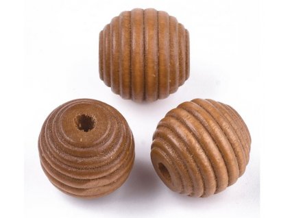 Dřevěný korálek lakovaný 18 mm - vroubkovaný saddle brown