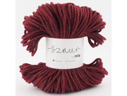Bavlněná šňůra MILA  Glitter 3 mm  - bordová zlatá