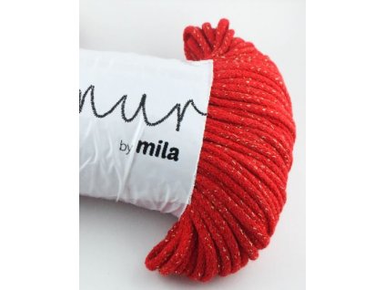 Bavlněná šňůra MILA  Glitter 3 mm  - červená zlatá