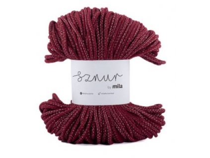 Bavlněná šňůra MILA  Glitter 5 mm  - bordová stříbrná