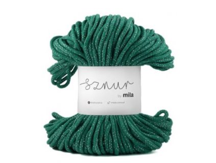 Bavlněná šňůra MILA  Glitter 5 mm  - zelená stříbrná