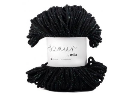 Bavlněná šňůra MILA  Glitter 5 mm  - černá perla