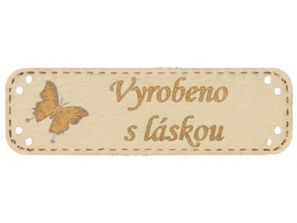 Handmade štítek 100% MOTÝL Vyrobeno s láskou 15 x 48 mm - béžová