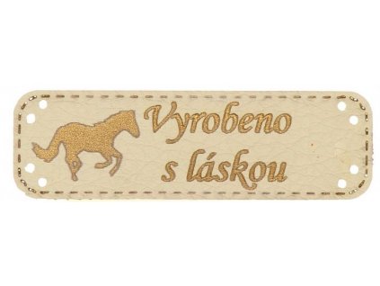 Handmade štítek 100% KŮŇ Vyrobeno s láskou 15 x 48 mm - světle béžová