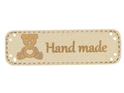 Handmade štítek 100% MÉĎA Vyrobeno s láskou 15 x 48 mm - světle béžová