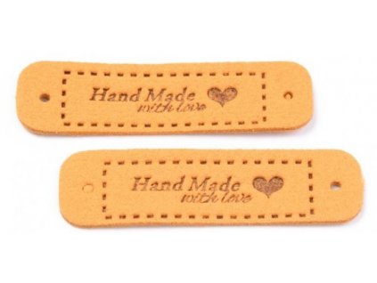 Handmade štítek - 15 x 50 mm srdce - mustard