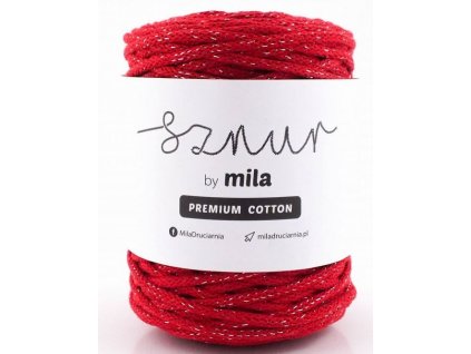 Bavlněná šňůra MILA Premium Cotton 5 mm - červená stříbrná
