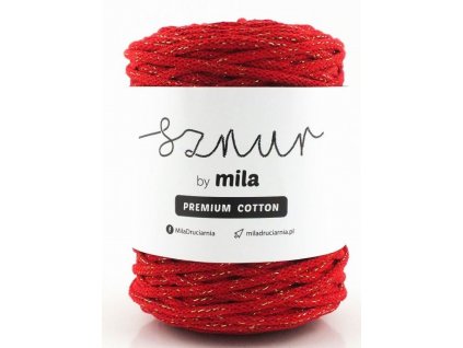 Bavlněná šňůra MILA Premium Cotton 5 mm - červená zlatá