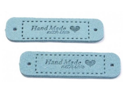 Handmade štítek - 15 x 50 mm srdce - sky blue