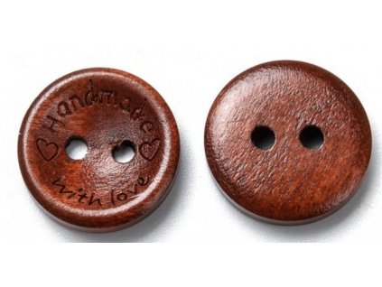 Knoflík přírodní nelakovaný  Handmade - 15 mm tmavý
