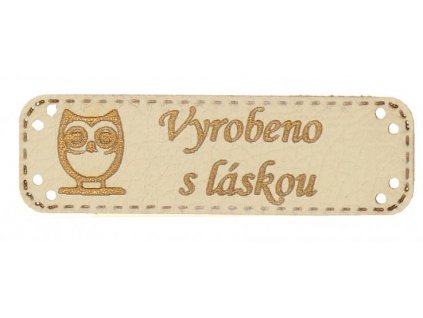 Handmade štítek SOVA vyrobeno s lásko 15 x 48 mm - světle béžová