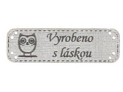 Handmade štítek SOVA Vyrobeno s láskou 15 x 48 mm - šedá