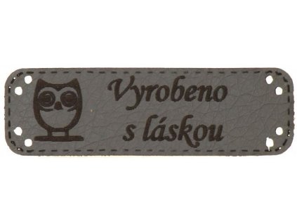 Handmade štítek SOVA Vyrobeno s láskou 15 x 48 mm - tmavě šedá