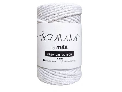 Bavlněná šňůra MILA Premium Cotton 3 mm - bílá zlatá
