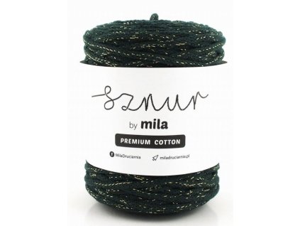 Bavlněná šňůra MILA Premium Cotton 5 mm - zelená lahvová zlatá