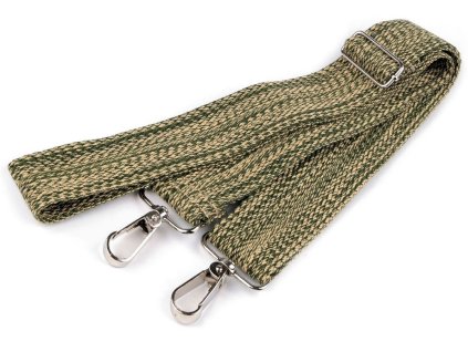 Textilní ucho / popruh na tašku s karabinami šíře 3,8 cm - zelená / béžová