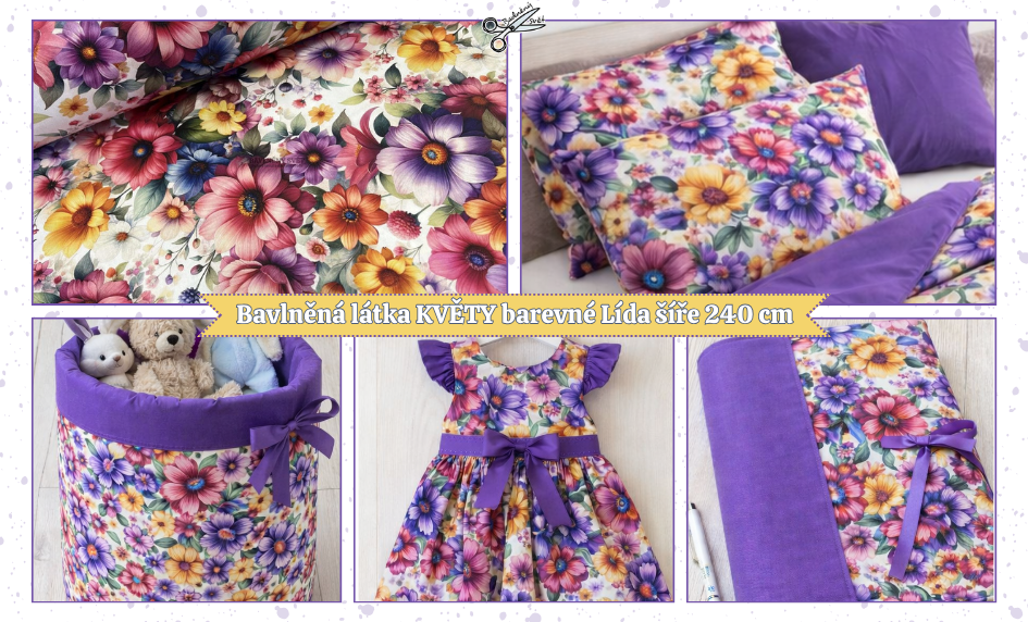 Bavlněná látka KVĚTY barevné Lída šíře 240 cm