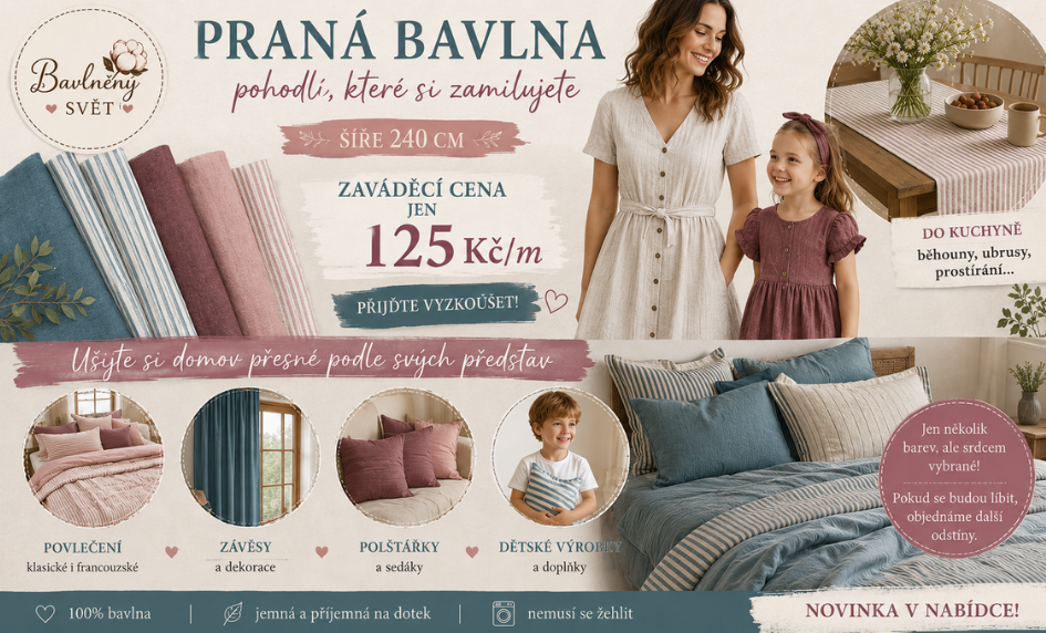 Praná bavlna šíře 240 cm