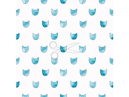 Bavlněný úplet KOČKY tyrkysové šíře 160 cm