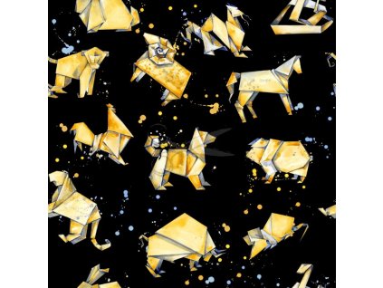 Bavlněný úplet ORIGAMI na černém šíře 160 cm