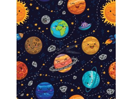 Bavlněný úplet VESMÍR roztomilý šíře 160 cm