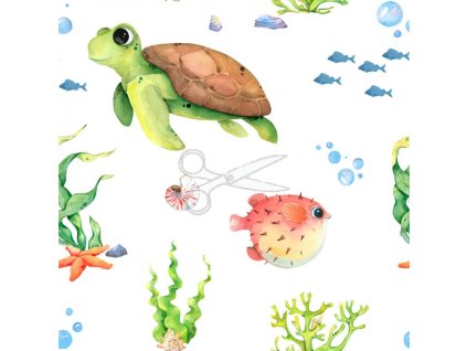 Bavlněný úplet ŽELVA a ČTVERZUBEC šíře 160 cm