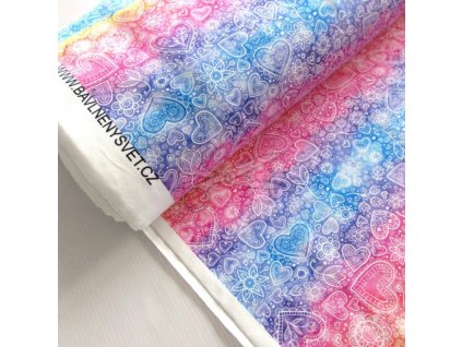 Bavlněný úplet SRDÍČKA duhová šíře 160 cm