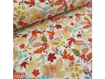 Bavlněná teplákovina LISTÍ podzimní BAREVNÉ šíře 160 cm
