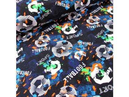 Bavlněná teplákovina FOTBAL modrý šíře 160 cm