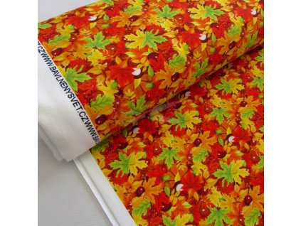 Bavlněná teplákovina LISTÍ s KAŠTANY šíře 160 cm