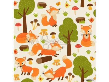 Bavlněná teplákovina LIŠKA v LESE šíře 160 cm