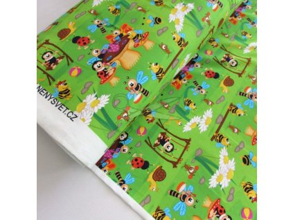 Bavlněná teplákovina VČELKY na HŘIŠTI šíře 160cm