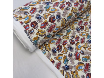 Bavlněná teplákovina AUTA nákladní šíře 160 cm